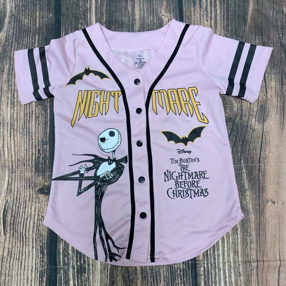 Disney Nightmare Before Christmas Pink Baseball Jersey Shirt Girls 14/16 Jack